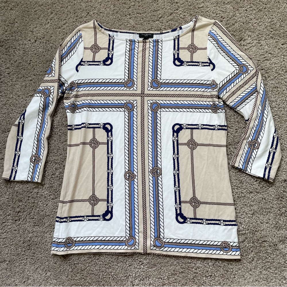 talbots small petite cowl geographic 3/4” sleeve
